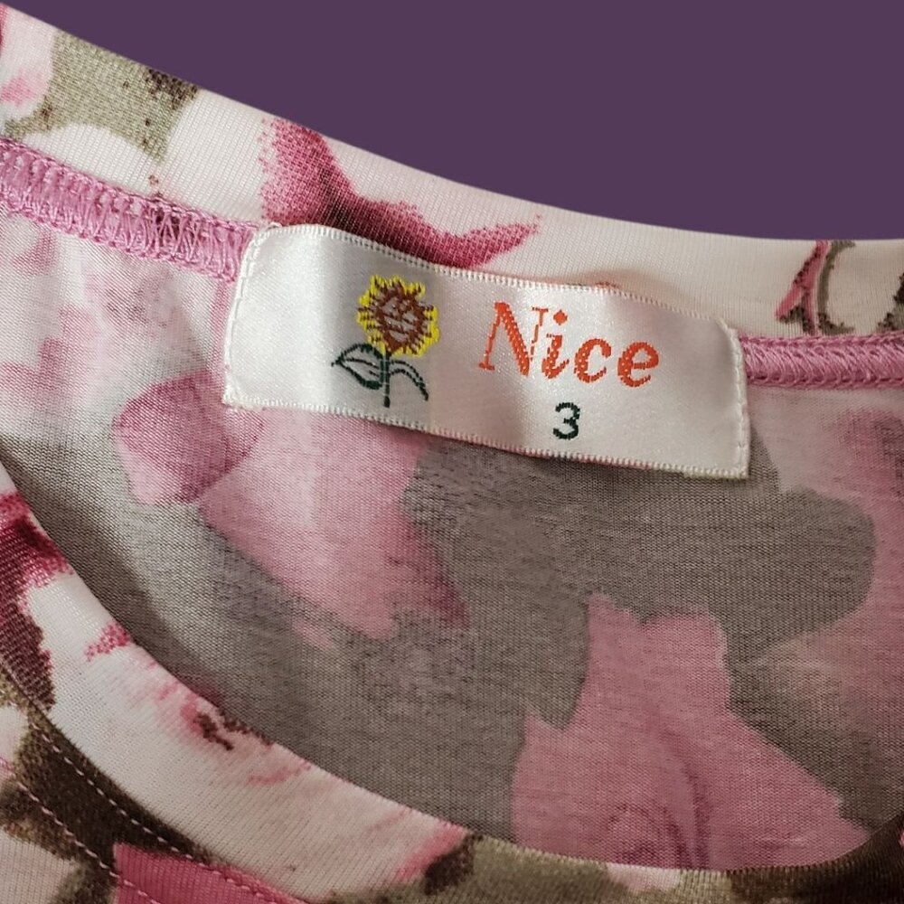 Nice Pink Floral Womens Short-Sleeve Top Size 3 - Picture 4 of 9